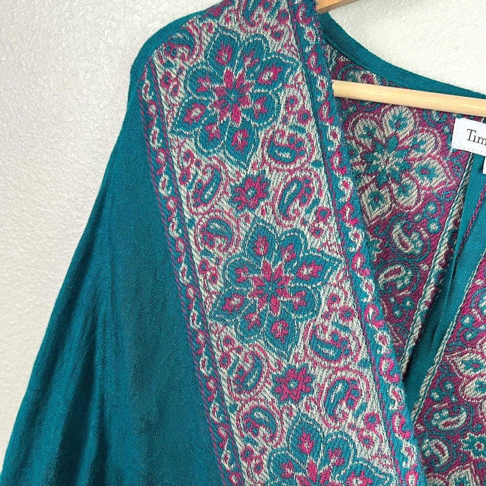 Time for Me Teal Paisley Floral Kimono Cardigan Viscose Womens 2X Boho Festival - Picture 5 of 13